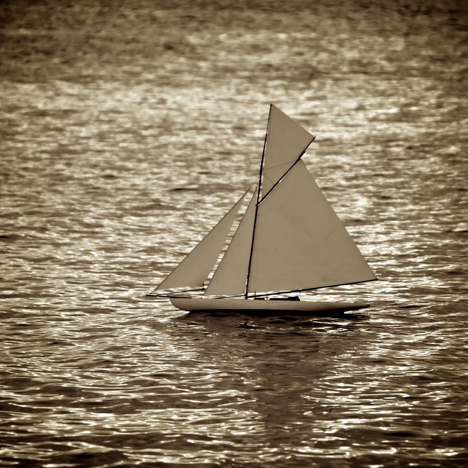 small ship with a triangular sail