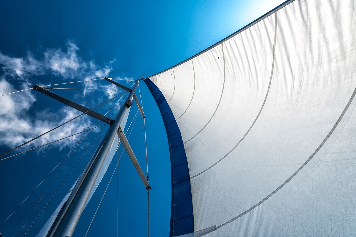 Sail against the sky, view from below