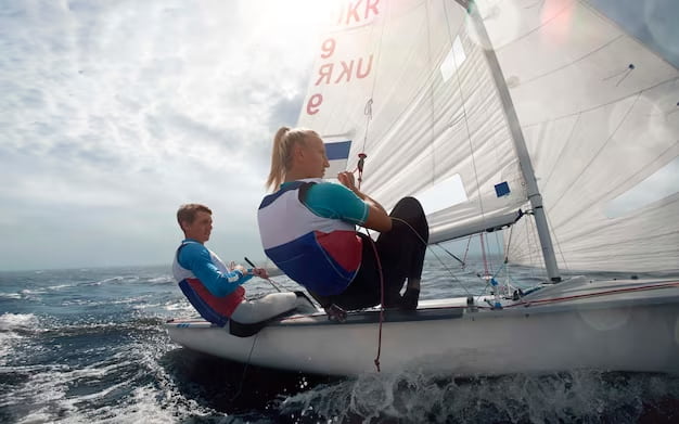 A man and a woman on a sailboat