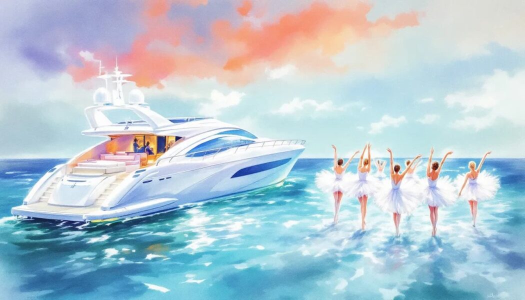 A vibrant scene from the Miami Yacht Show showcasing luxury yachts.